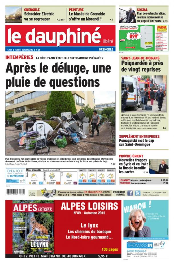Le quotidien Le Dauphiné du mardi 6 octobre 2016