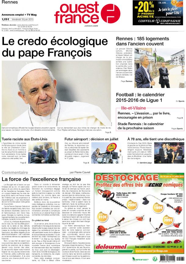 Une des nombreuses éditions de Ouest-France du vendredi 19 juin 2015